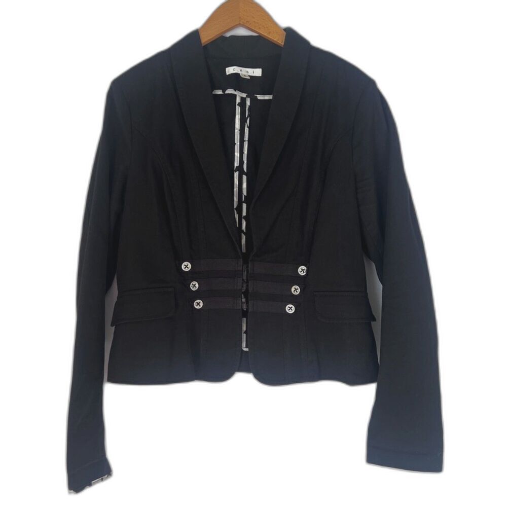 Cabi Black Lightweight Cotton Moto Military Style Layering Blazer Size 8